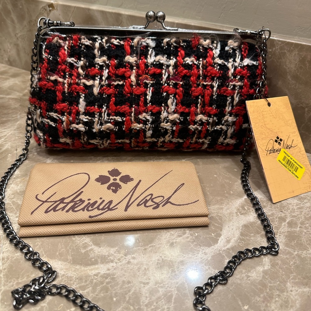 Patricia Nash clutch purse $129. NWT. Black and Red plaid.